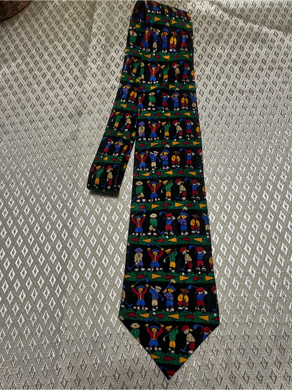 Kids Black Novelty Golfers Pattern Tie - Colorful Players Design